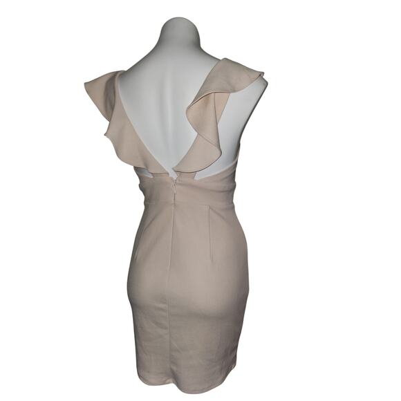 LuLus Vneck soft blush pink M ruffle sleeve form fitting cocktail dress - Picture 3 of 6